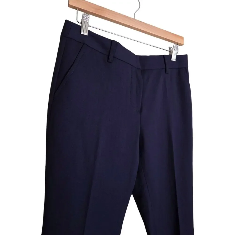 Tory Burch | Navy Blue Wool Center Press Stretch Trousers - small hole